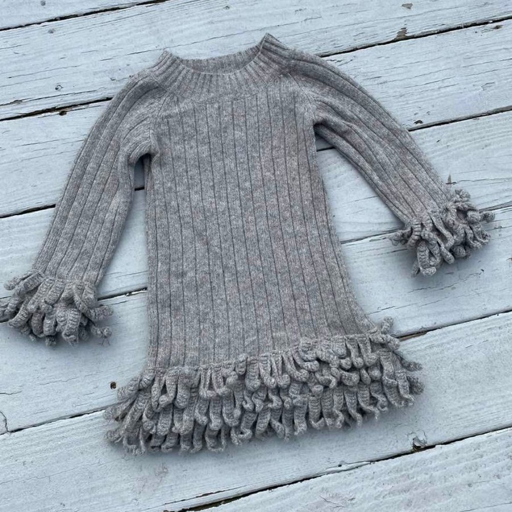 CHARABIA Girls European Boutique Dress Chasing Fireflies Grey Sweater Fringe